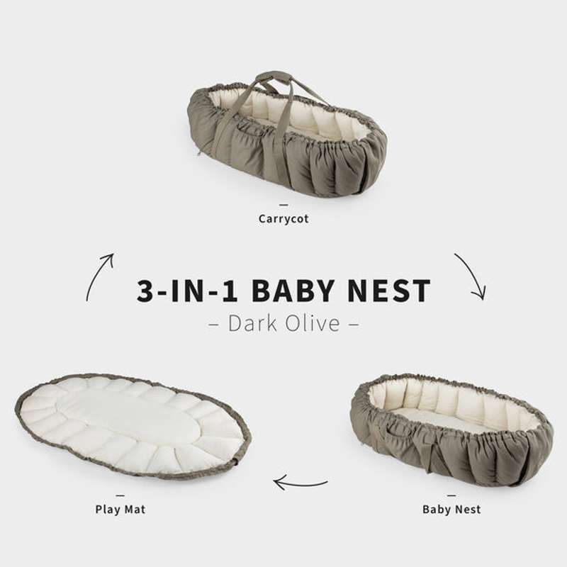 Sebra 3-i-1 Babynest m. Kaleche - Dark Olive - Billede 4